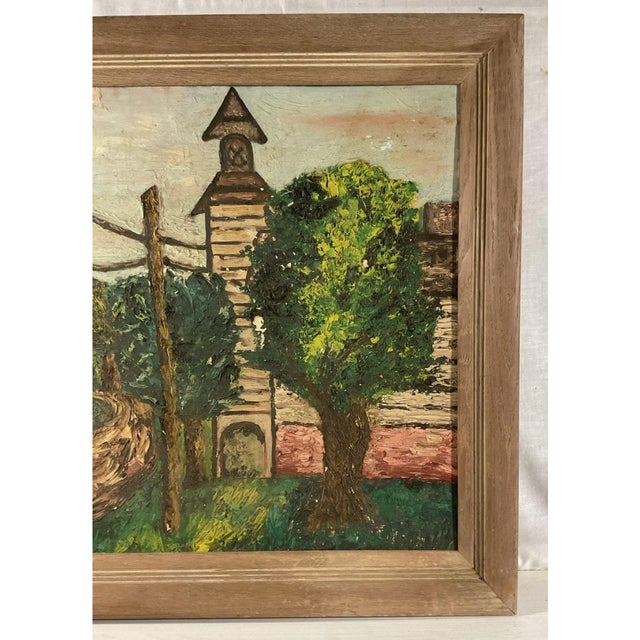 Mid-Century Modern Mid-Century 1954 Expressionist Village Scene Painting by Ethel G. Baum – Vintage Wood Frame, Grumbacher Panel For Sale - Image 3 of 7