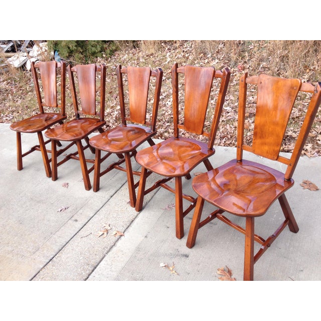 Antique Heywood Wakefield Priscilla Flat Bone Back Chairs - Set of 5