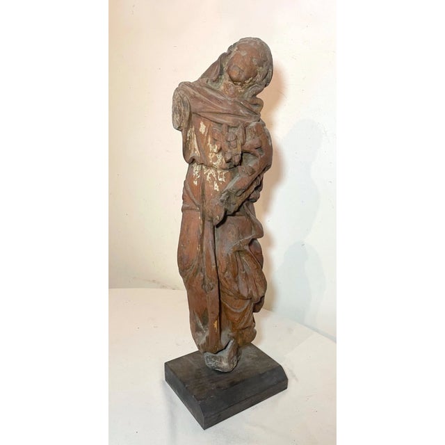 17th Century Large Antique 1600's Hand Carved Wood Religious Jesus Crucifix Saint Sculpture For Sale - Image 5 of 16