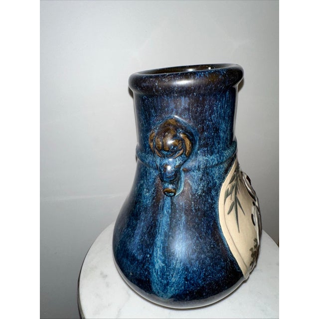 Mid 20th Century Pair Chinoiserie Blue Black Glazed Vases Sculptural Decor For Sale - Image 5 of 12