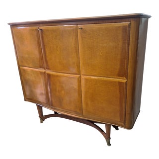 Vintage Wooden Bar Cabinet with Brass Ends and Burgundy Glass from La Permanente Mobili Cantù, 1950s For Sale