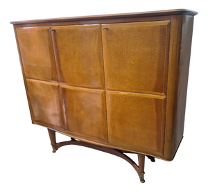 Vintage Wooden Bar Cabinet with Brass Ends and Burgundy Glass from La Permanente Mobili Cantù, 1950s