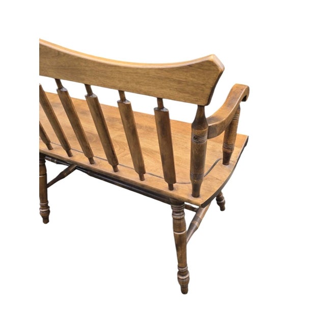 1960s Rockingham Maple Colonial Cattail Deacon's Bench Farmhouse For Sale - Image 13 of 17