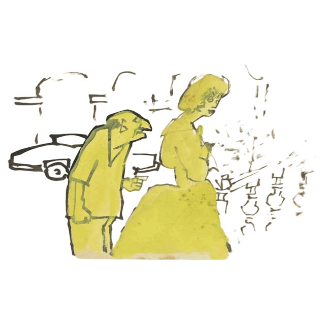 Mino Maccari, Figures, Ink & Watercolor, 1960s For Sale