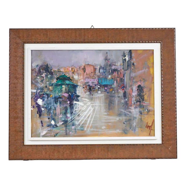 Renzo Piccoli, Urban Scene, 1920s, Oil on Canvas, Framed For Sale