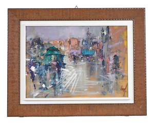 Renzo Piccoli, Urban Scene, 1920s, Oil on Canvas, Framed
