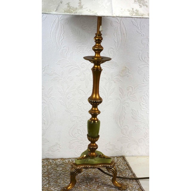 1930s Antique Brass and Onyx Table Lamp with Fabric Shade from Unbekannt, 1930s For Sale - Image 5 of 13