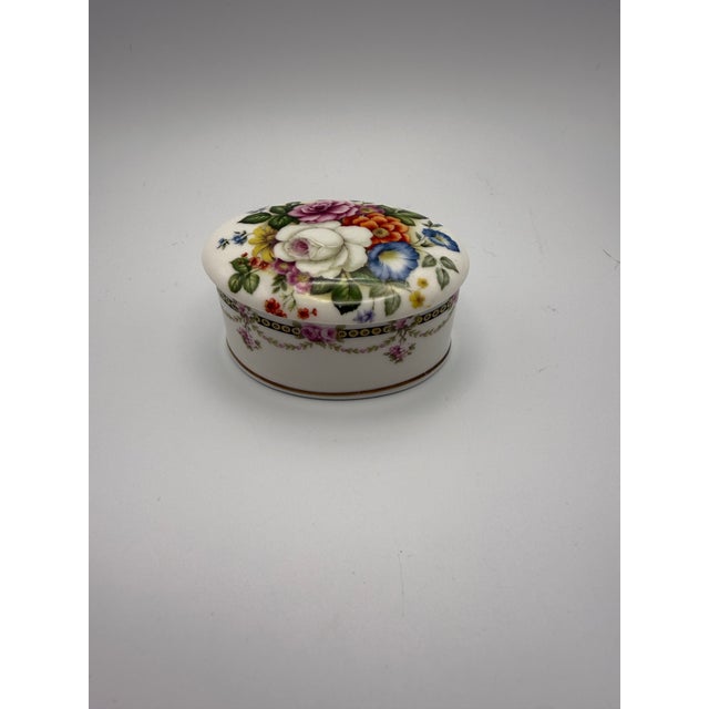 English Vintage Crownford Fine Bone China Trinket Jewelry Casket Box Lid Floral England For Sale - Image 3 of 10