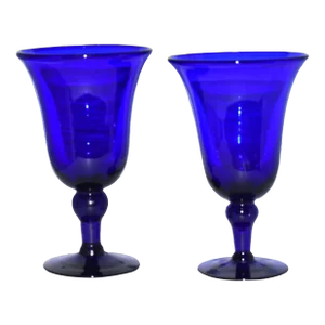 1980s Victor Carranza Signed Cobalt Blue Atlantis Paradise Island Stem Glass Goblets- Set of 2