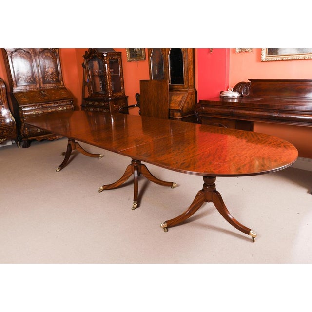 Wood Regency Revival Triple Pillar Dining Table For Sale - Image 7 of 14