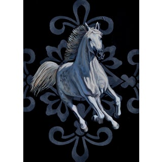 Pearl Galloping by Robin Hextrum | Oil on Artefex Smooth Oleopanel White horse in motion For Sale