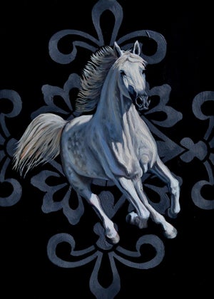 Pearl Galloping by Robin Hextrum | Oil on Artefex Smooth Oleopanel White horse in motion