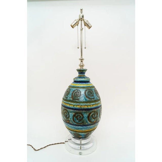 Blue Terracotta Table Lamp 40" H Artisan Glazed Midcentury For Sale - Image 8 of 10