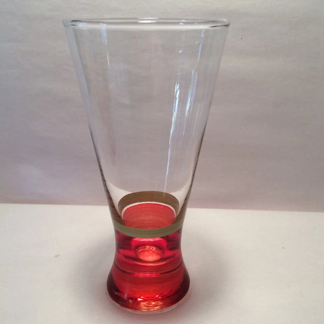 Vintage Red Base With Gold Band Hand Blown Pilsner Glasses - Set of 4 For Sale In Sacramento - Image 6 of 11