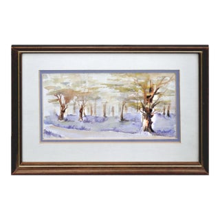 Trees in Springtime, New Zealand North Hagley Park Landscape Watercolor by Jeanie Roberts For Sale