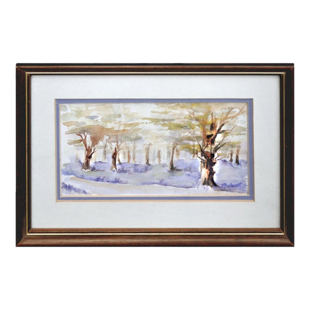 Trees in Springtime, New Zealand North Hagley Park Landscape Watercolor by Jeanie Roberts For Sale