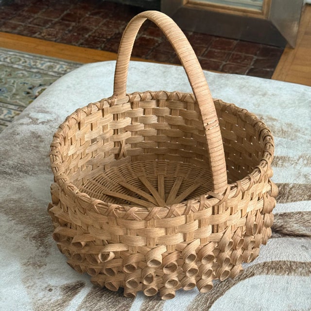 Vintage Hand-Woven Fruit Basket with Delicate Coiled Detail Measures approx: 14 x 14 x 14 Please visit my other listings...