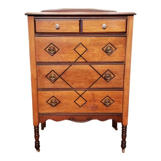 1940s Antique Maple Biedermeier Chest of Drawers With Geometric Motif For Sale