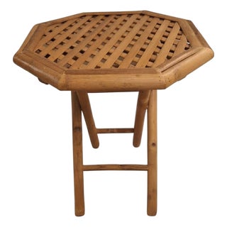 1970s Bamboo Palm Beach Regency Bohemian Table Octagonal Folding Side Table For Sale