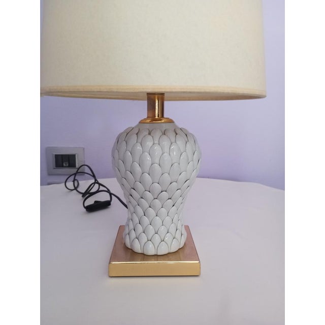 Gold Brass and Porcelain Table Lamp by Tommaso Barbi, 1980s For Sale - Image 8 of 17