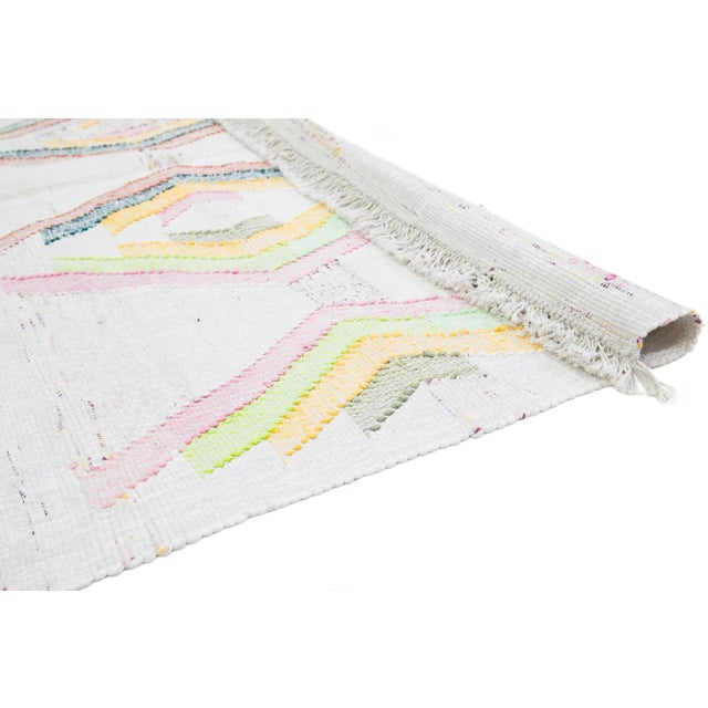 Kilim Flatweave Beige Wool Rug With Modern Geometric Pattern For Sale - Image 4 of 10