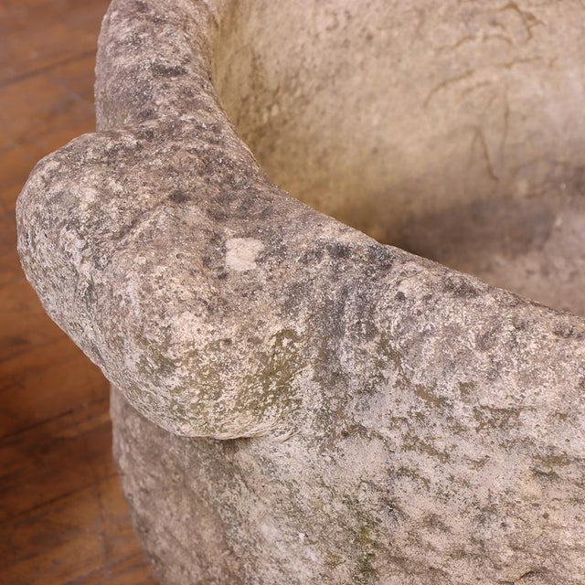 French Pair of French Carved Stone Planters With Handles, C. 1910 For Sale - Image 3 of 7