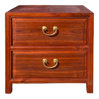 Oriental Brown Stain 2 Drawers End Table Nightstand Cabinet For Sale