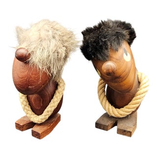 Optimist and Pessimist Figurines in Teak by Hans Bolling Orskov, 1950s, Set of 2 For Sale