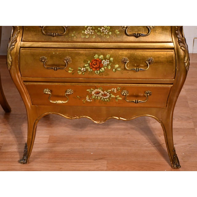 1940 French Style Gold Leaf Fruit Wood Nightstands Bedside Tables For Sale - Image 4 of 18