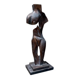 Abstract Modern Faux Bronze Composite Sculpture Stylized Female Figure For Sale