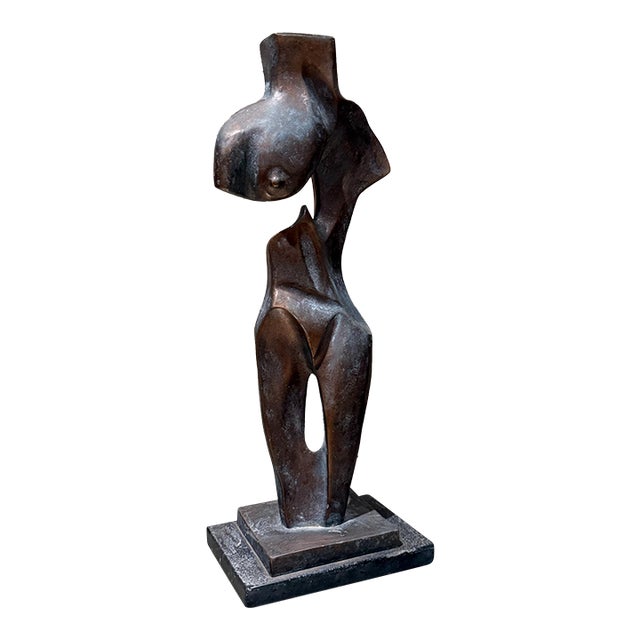 Abstract Modern Faux Bronze Composite Sculpture Stylized Female Figure For Sale
