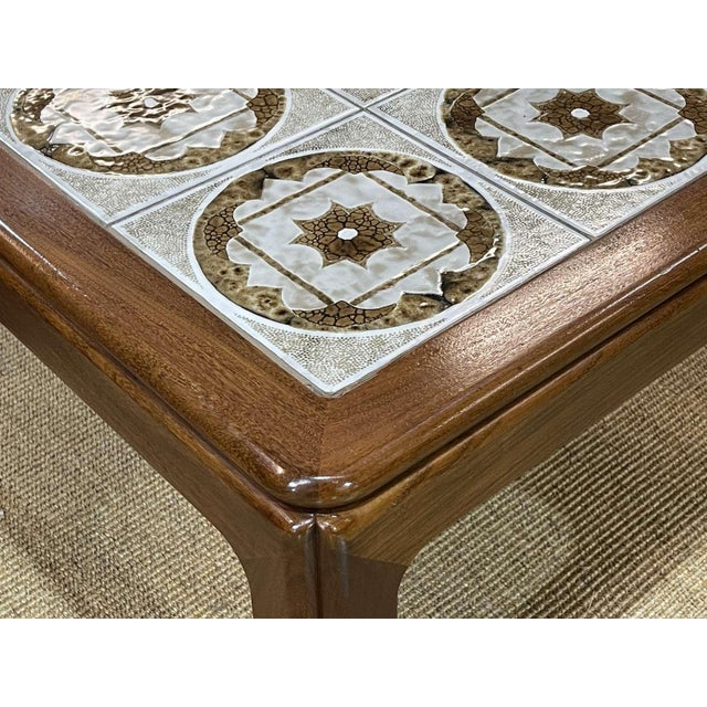 Brown Vintage Coffee Table in Teak and Tiled Tray, 1970s For Sale - Image 8 of 10