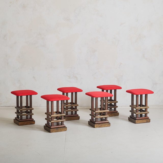 1960s Italian Art Deco Accent Stool with Red Cushion, 1960s For Sale - Image 5 of 10