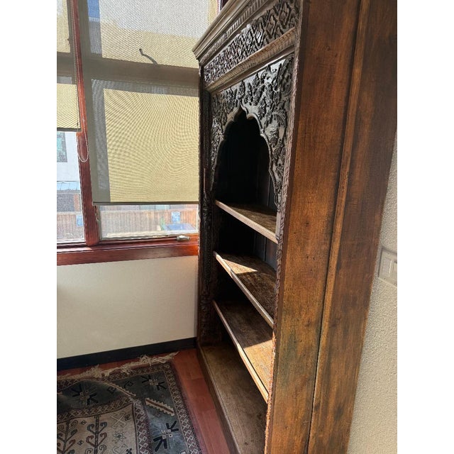 Antique Hand-Carved Indian Wooden Bookshelf / Display Cabinet For Sale - Image 4 of 10