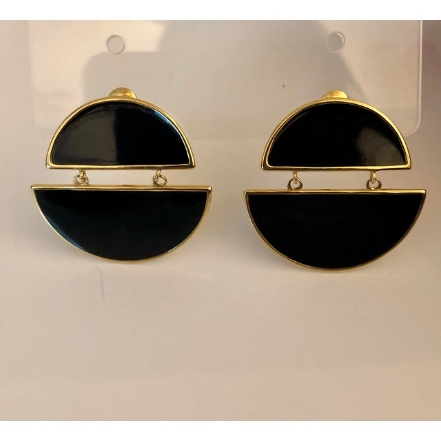 Contemporary 1980s Black and Gold Monet Geometric Earrings, Set of 2 For Sale - Image 3 of 12