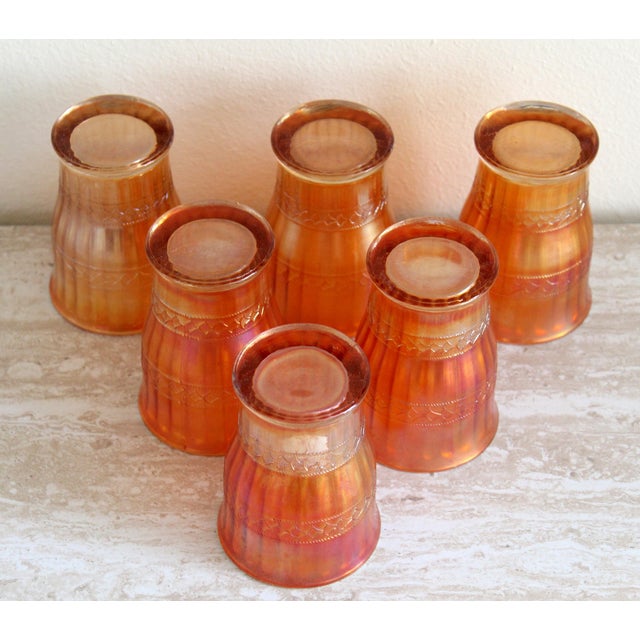 Vintage Fenton Scale Band Marigold Carnival Glass Tumblers - Set of 6 For Sale In Naples, FL - Image 6 of 15
