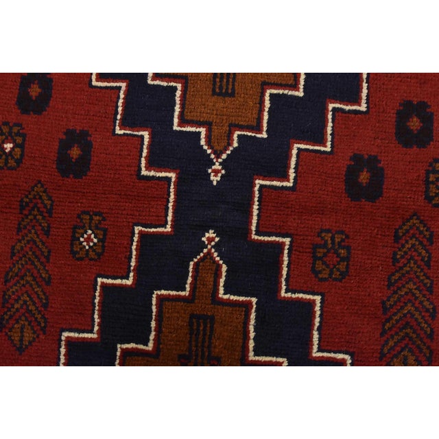 Baloch Rug 3’10” X 6’5” Red Wool Vintage Tribal Hand-Knotted Oriental Carpet For Sale - Image 9 of 14