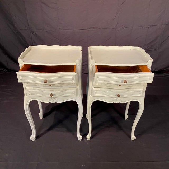 Antique French Painted 3 Drawer Louis XV Night Stands -a Pair For Sale - Image 11 of 13