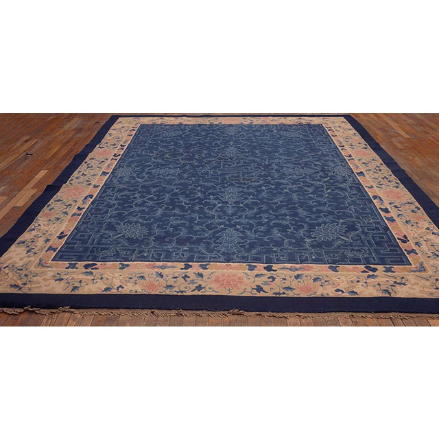 Chinese 1920s Antique Chinese Peking Blue & Delicate Tone-on-Tone Floral Design Rug For Sale - Image 3 of 7