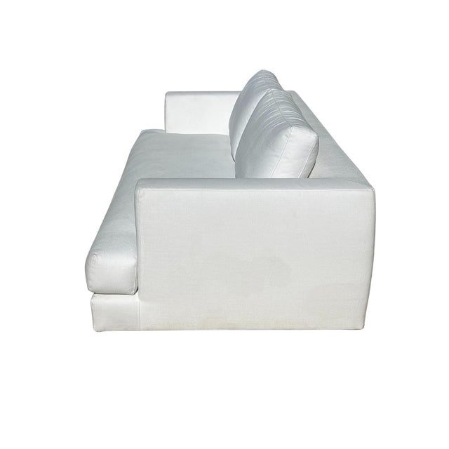 Italian Rh Monza Bench-Cushion Sofa – 8’ Luxe Depth in White Performance Linen Weave (Made in Italy) For Sale - Image 3 of 15