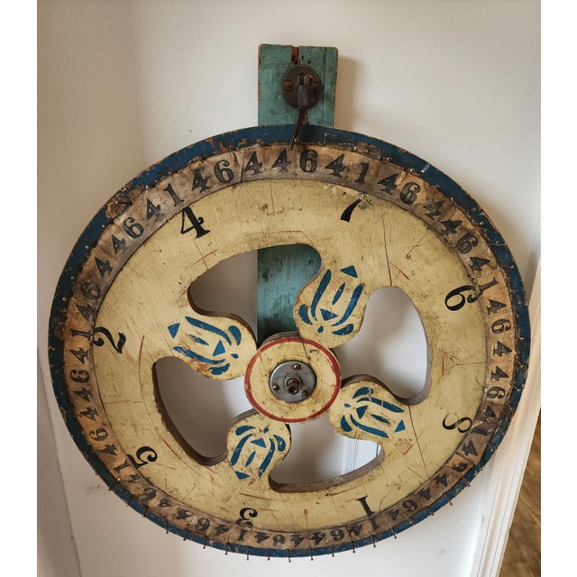 Antique White 1930's Vintage Folk Art Hand Painted Carnival "Wheel of Fortune" For Sale - Image 8 of 12