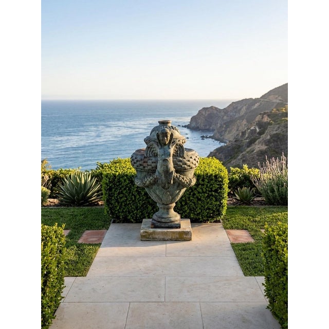 Monumental Neoclassical Terracotta Urn With Winged Sphinx Handles and Faux-Bronze Patina For Sale - Image 11 of 11