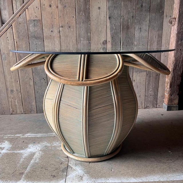 Italian Bamboo Flower Table with Glass Top, 1970s For Sale - Image 10 of 10
