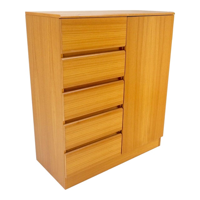 Danish Mid-Century Modern Teak Side by Side Cabinet w 5 Drawers Shelf Compartmet For Sale