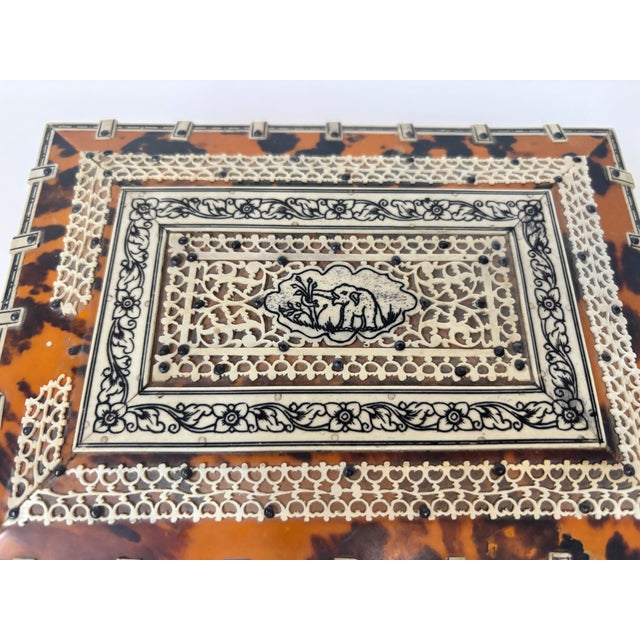 19th Century Anglo-Indian Jewelry Box With Elephant Motif Inlay For Sale - Image 9 of 18