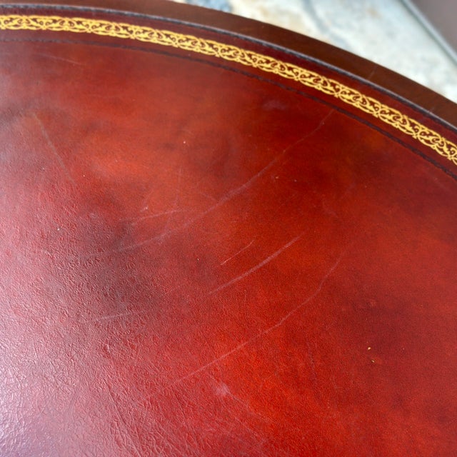 Wood Vintage Regency Style Mahogany Rotating Drum Tooled Leather Top Rent Table For Sale - Image 7 of 12