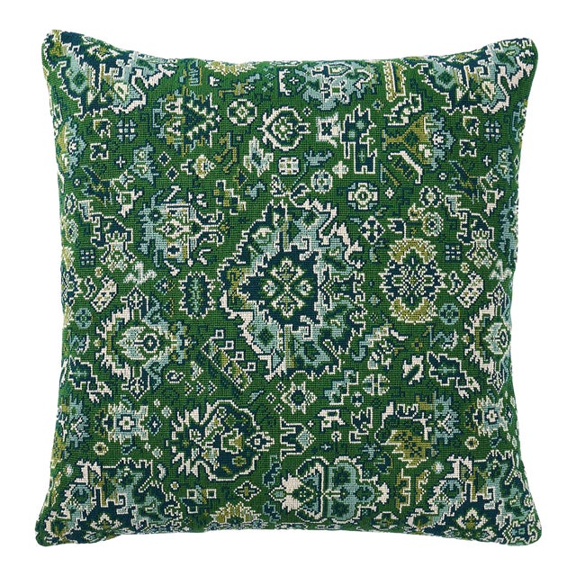 Schumacher Pallay Epingle 20" Pillow in Emerald For Sale