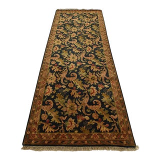 Agra Runner 4′ X 10’3” Blue Wool Traditional Hand-Knotted Oriental Rug For Sale