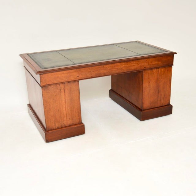 Antique Victorian Pedestal Desk in Walnut with Leather Top, 1860s For Sale - Image 4 of 12