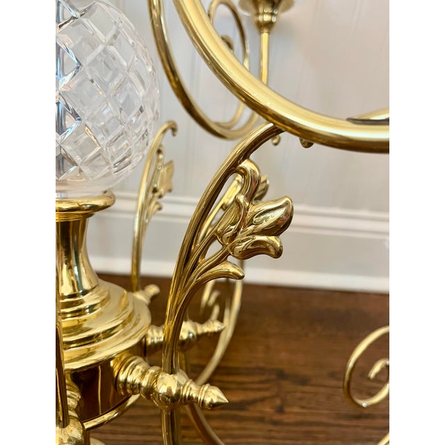 1980s Vintage 1980’s Quoizel Pineapple Twelve Arm Brass & Crystal Chandelier For Sale - Image 5 of 7